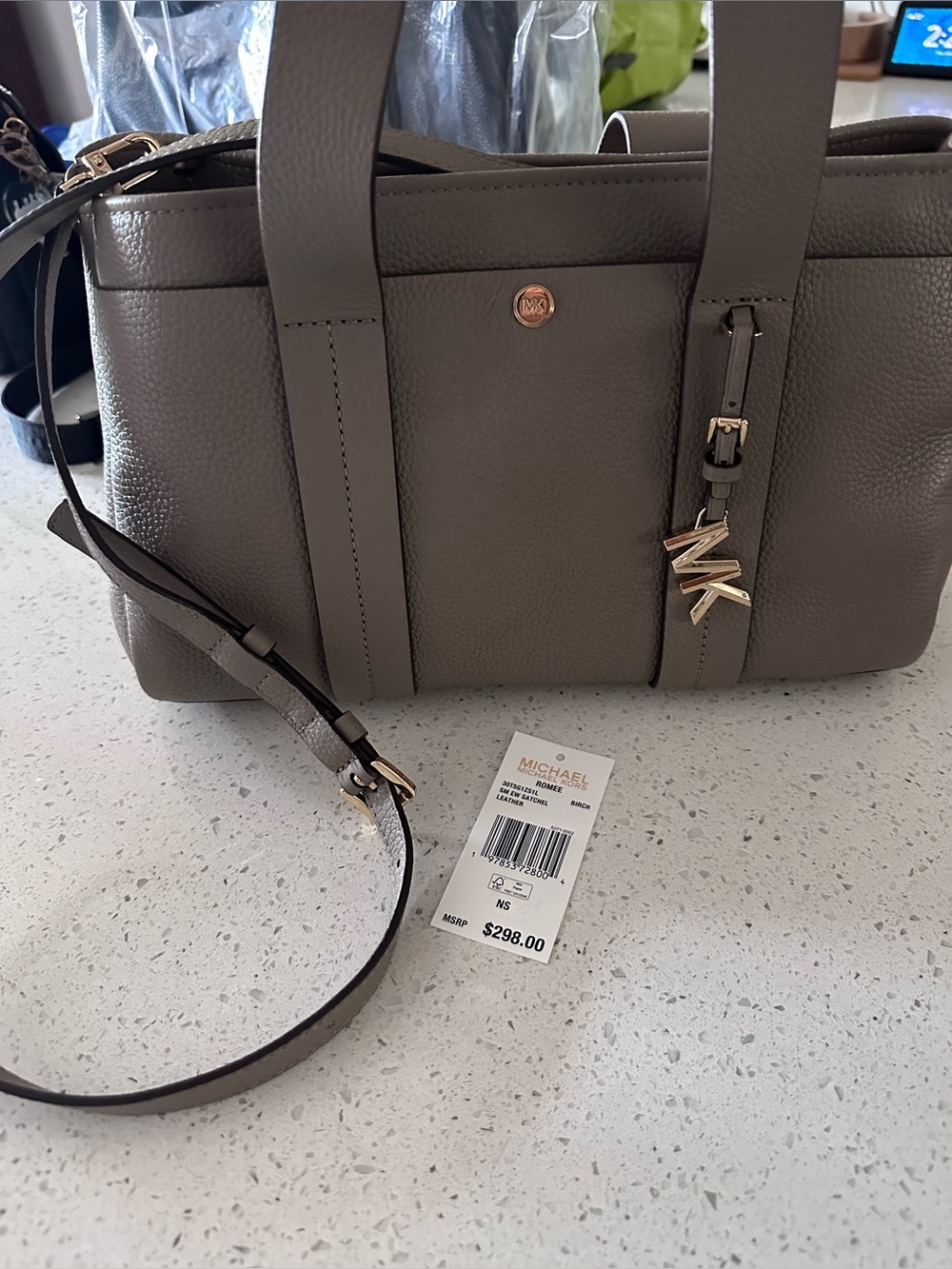 Michael Kors "Romee" east-west satchel bag, leather, Birch - Picture 4 of 5